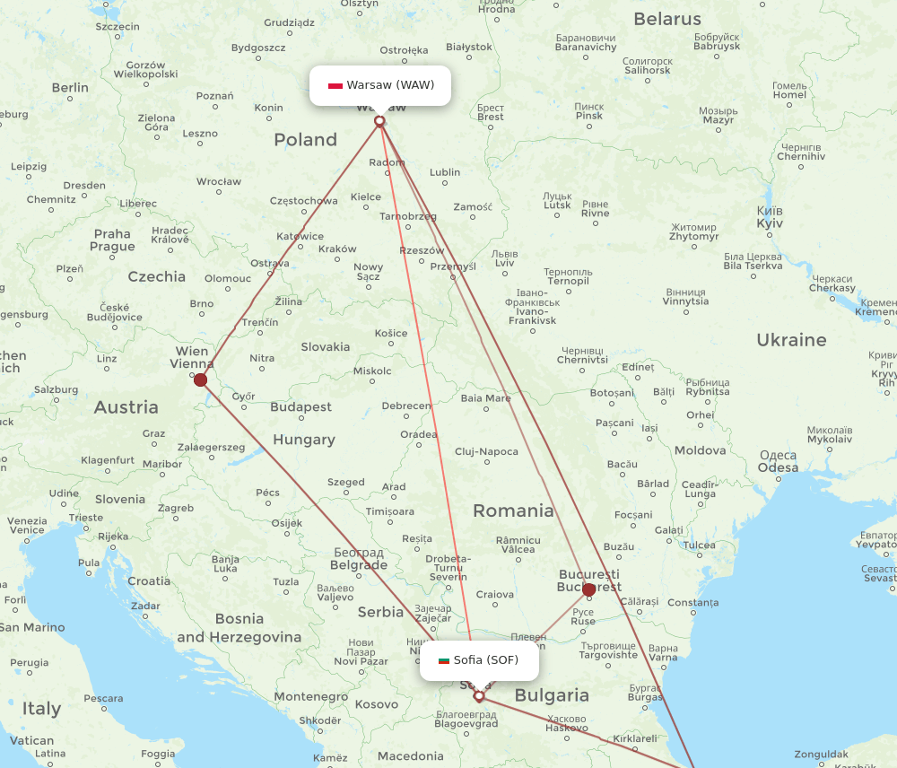 WAW-SOF flight routes