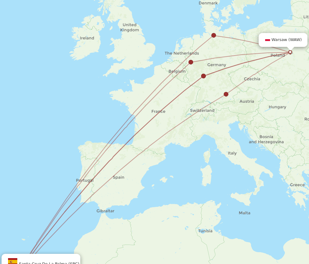 WAW to SPC flights and routes map