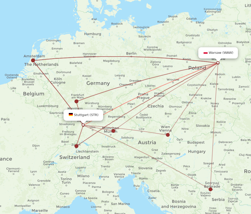 WAW to STR flights and routes map