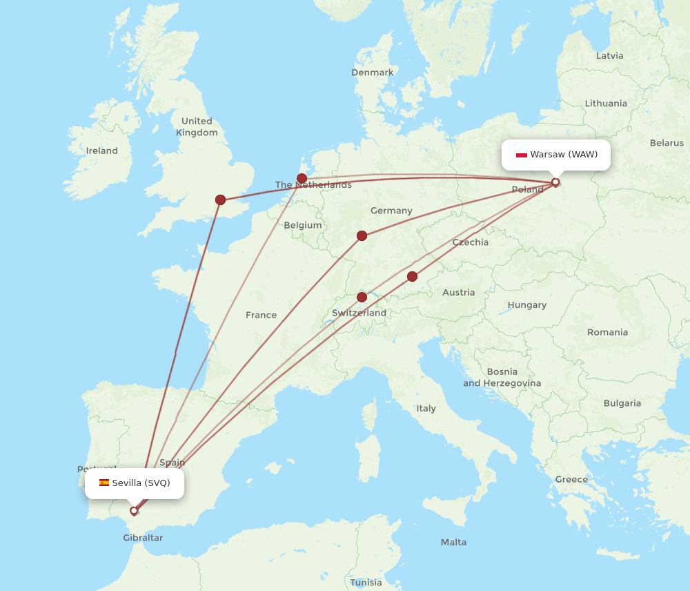 WAW-SVQ flight routes