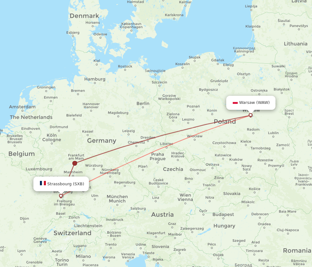 WAW to SXB flights and routes map