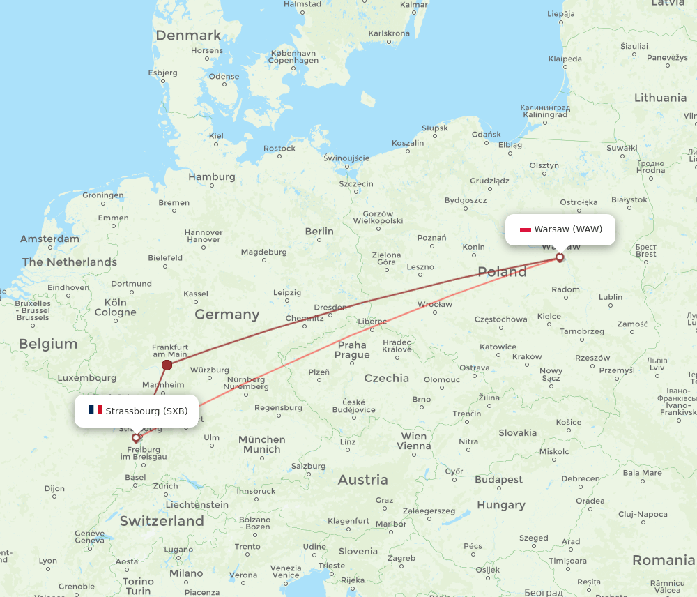 WAW to SXB flights and routes map