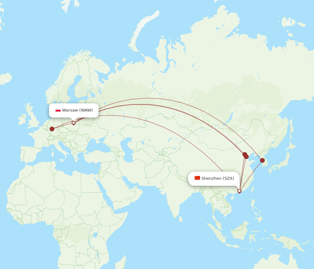 WAW to SZX flights and routes map