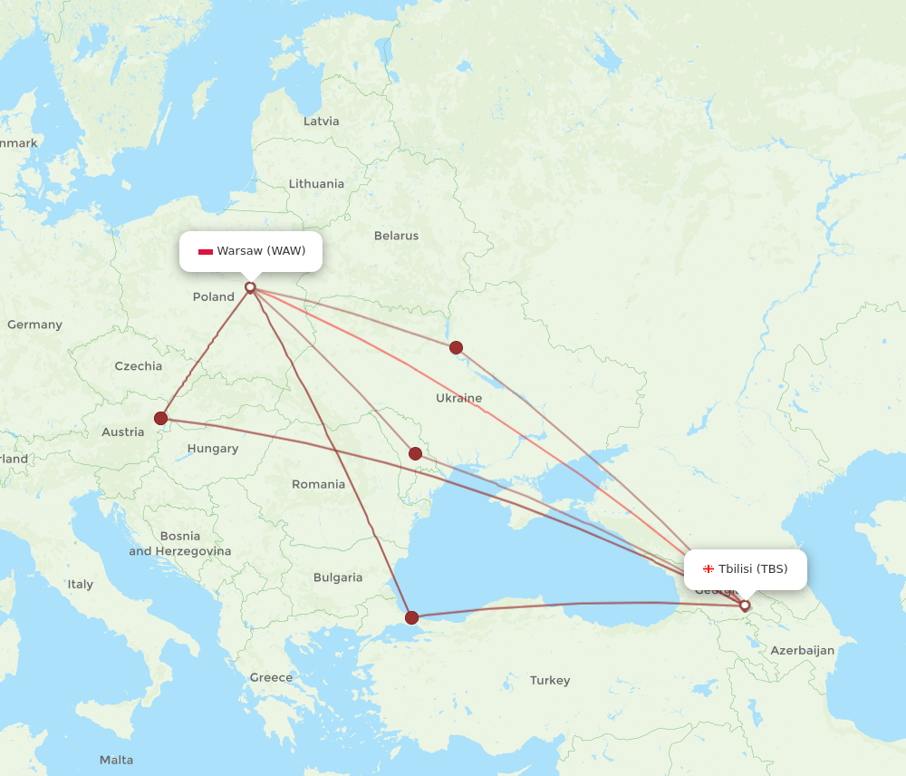 WAW-TBS flight routes
