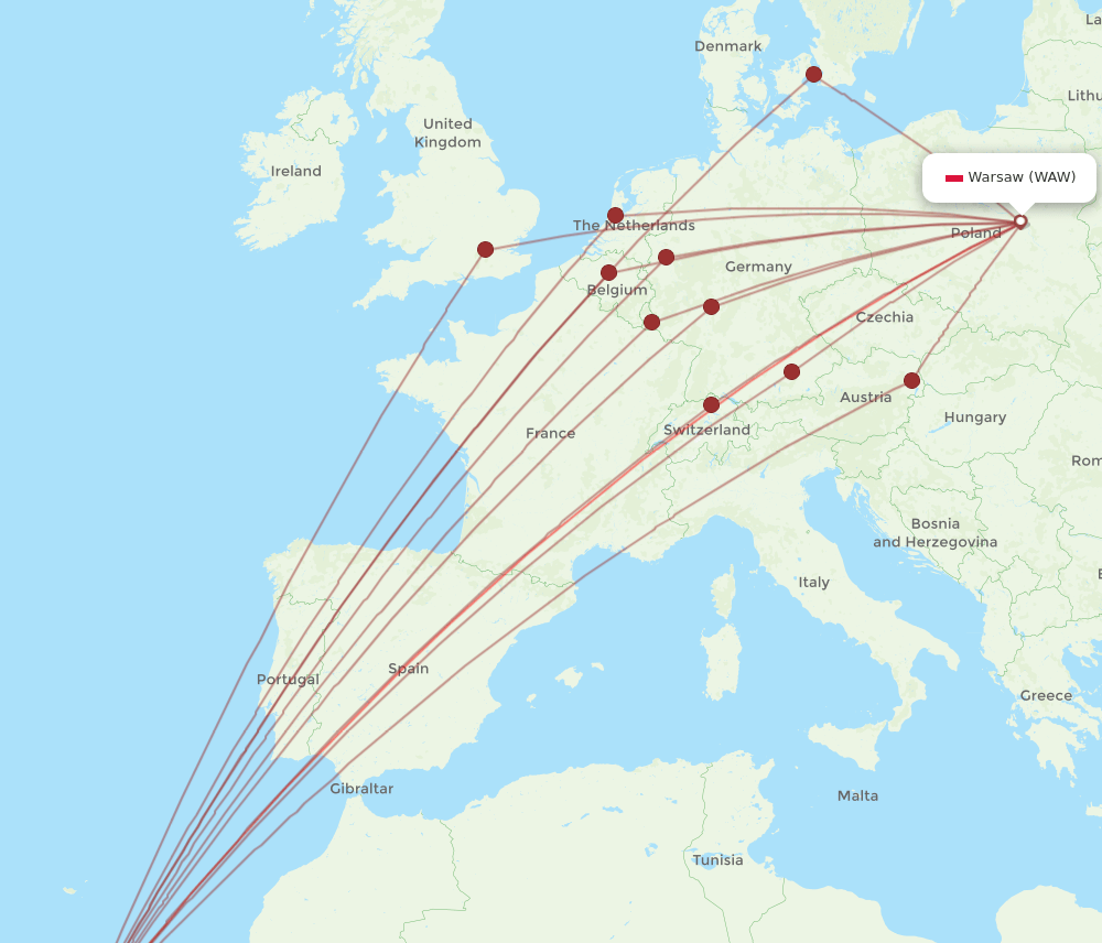 WAW-TFS flight routes