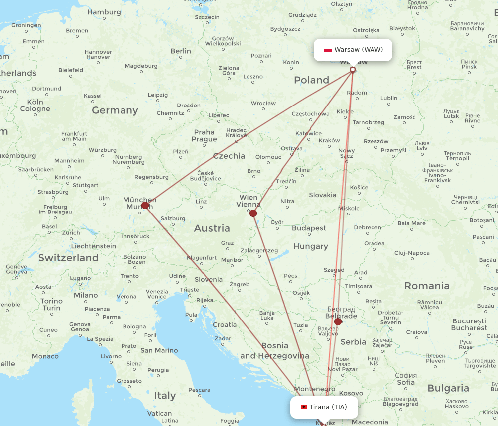 WAW-TIA flight routes