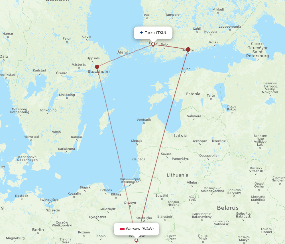 WAW-TKU flight routes