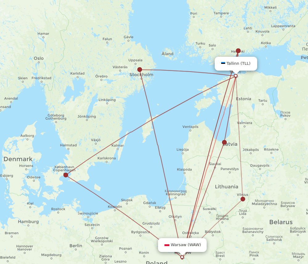 WAW-TLL flight routes