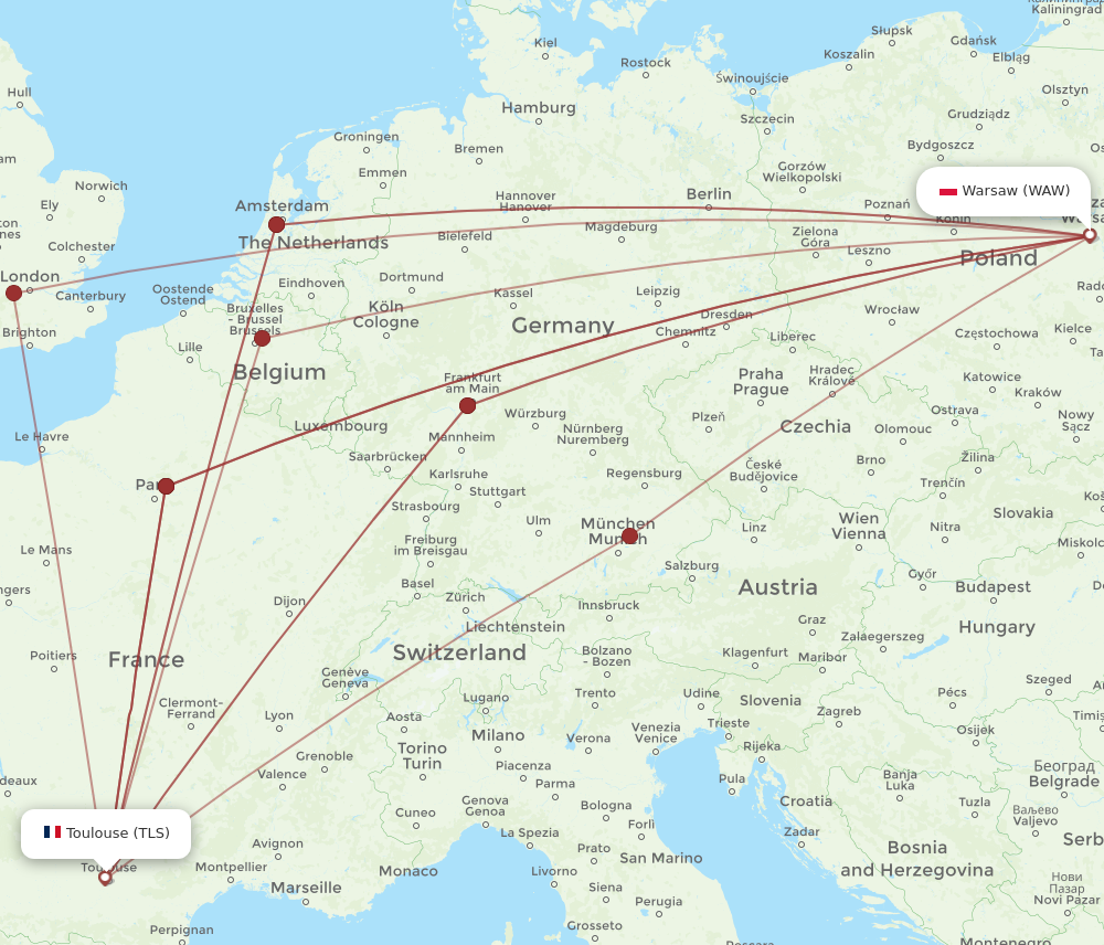 WAW to TLS flights and routes map