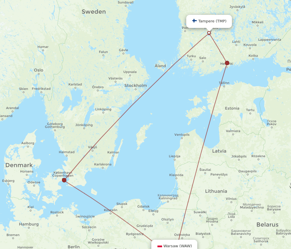 WAW-TMP flight routes