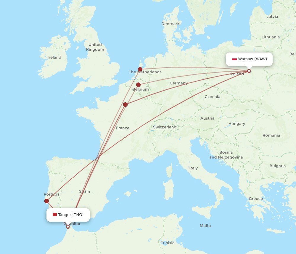 WAW-TNG flight routes