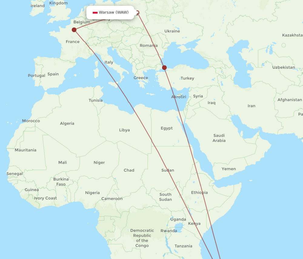 WAW-TNR flight routes