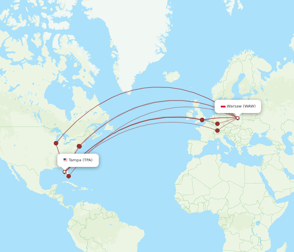 WAW-TPA flight routes