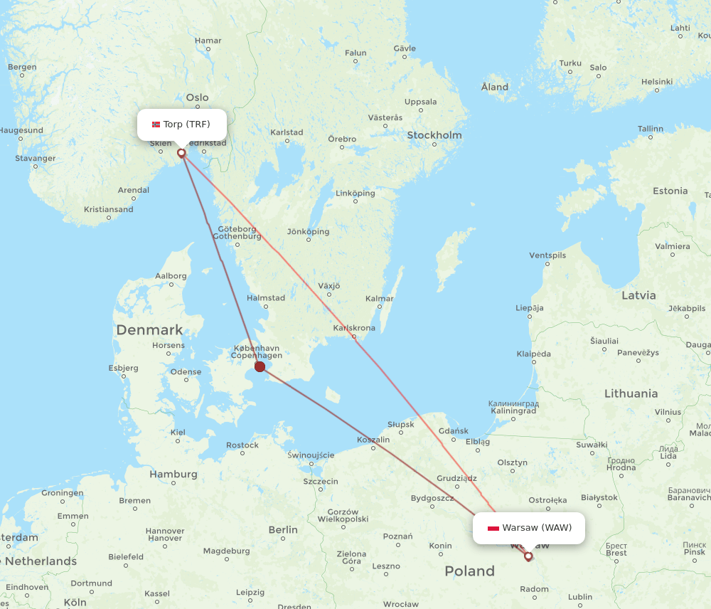 WAW-TRF flight routes