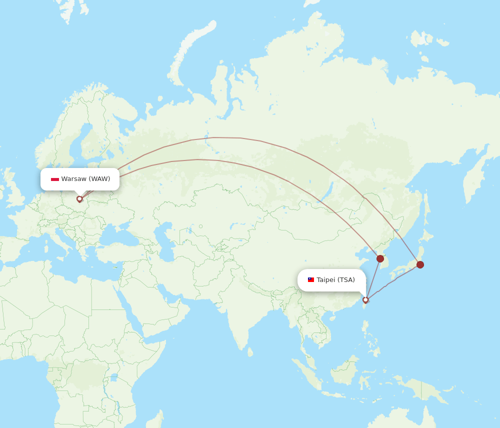 WAW to TSA flights and routes map