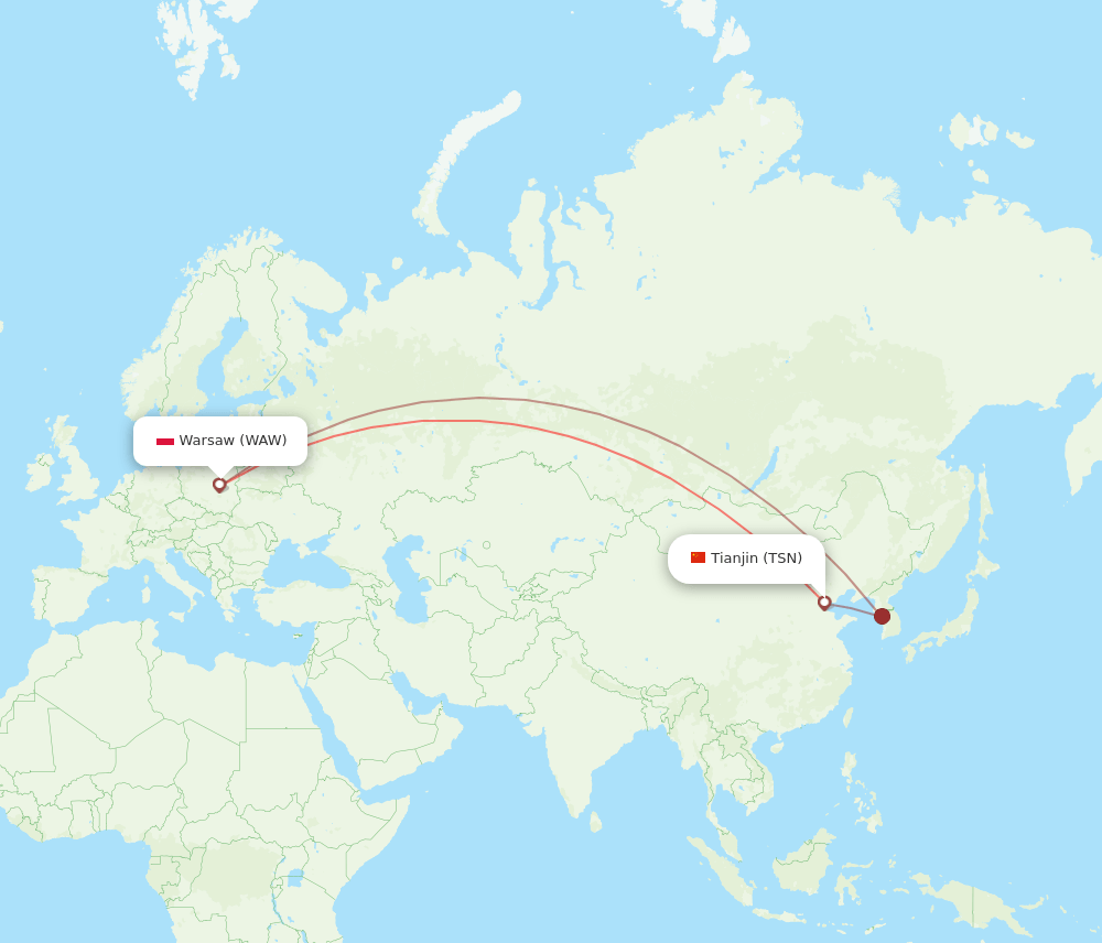 Tianjin - Warsaw route map and flight paths