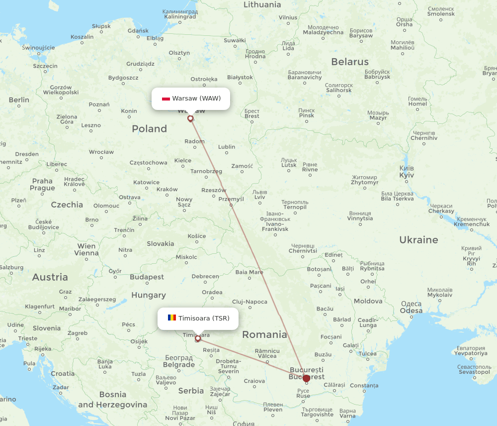 WAW-TSR flight routes