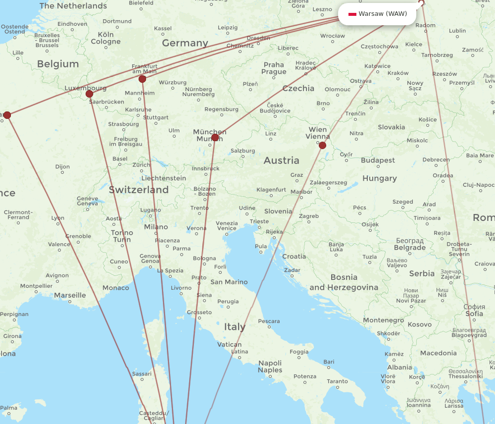WAW-TUN flight routes