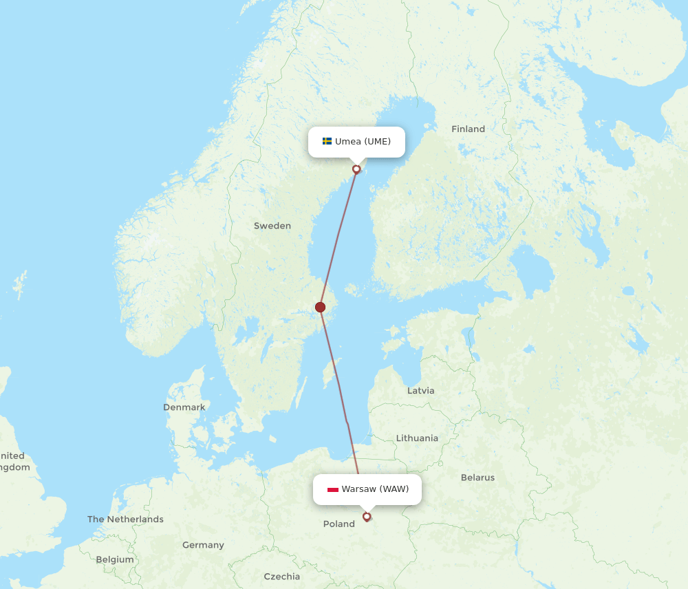 WAW to UME flights and routes map