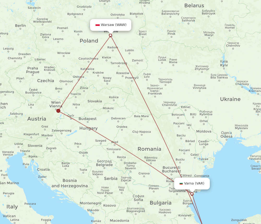 WAW to VAR flights and routes map