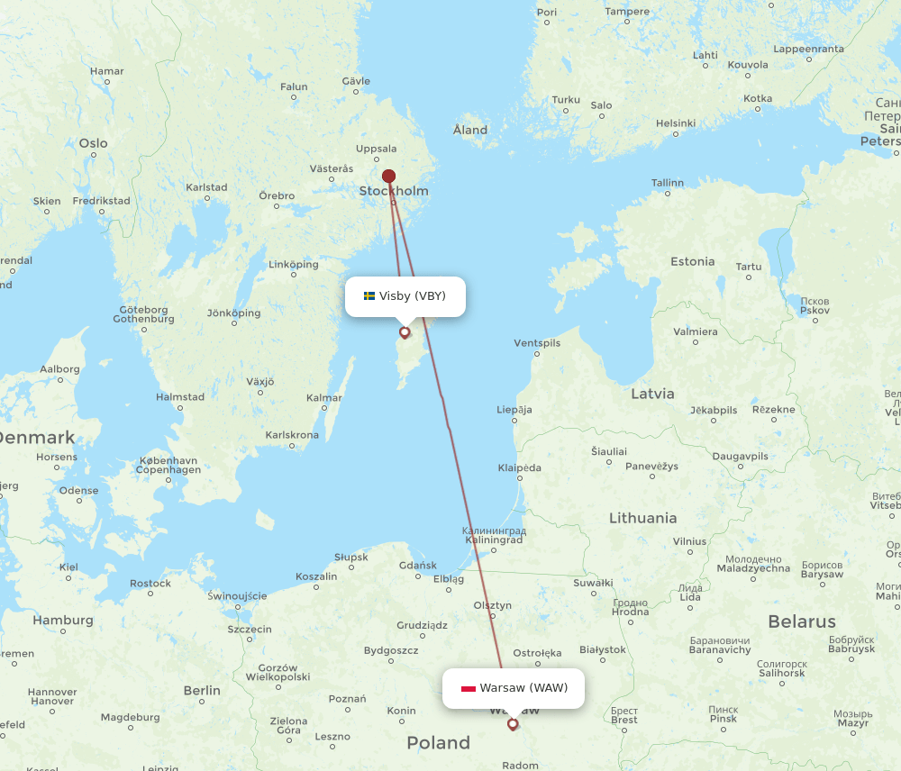 WAW to VBY flights and routes map