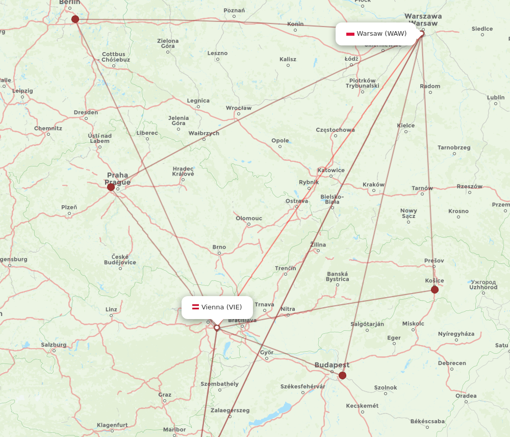 WAW to VIE flights and routes map