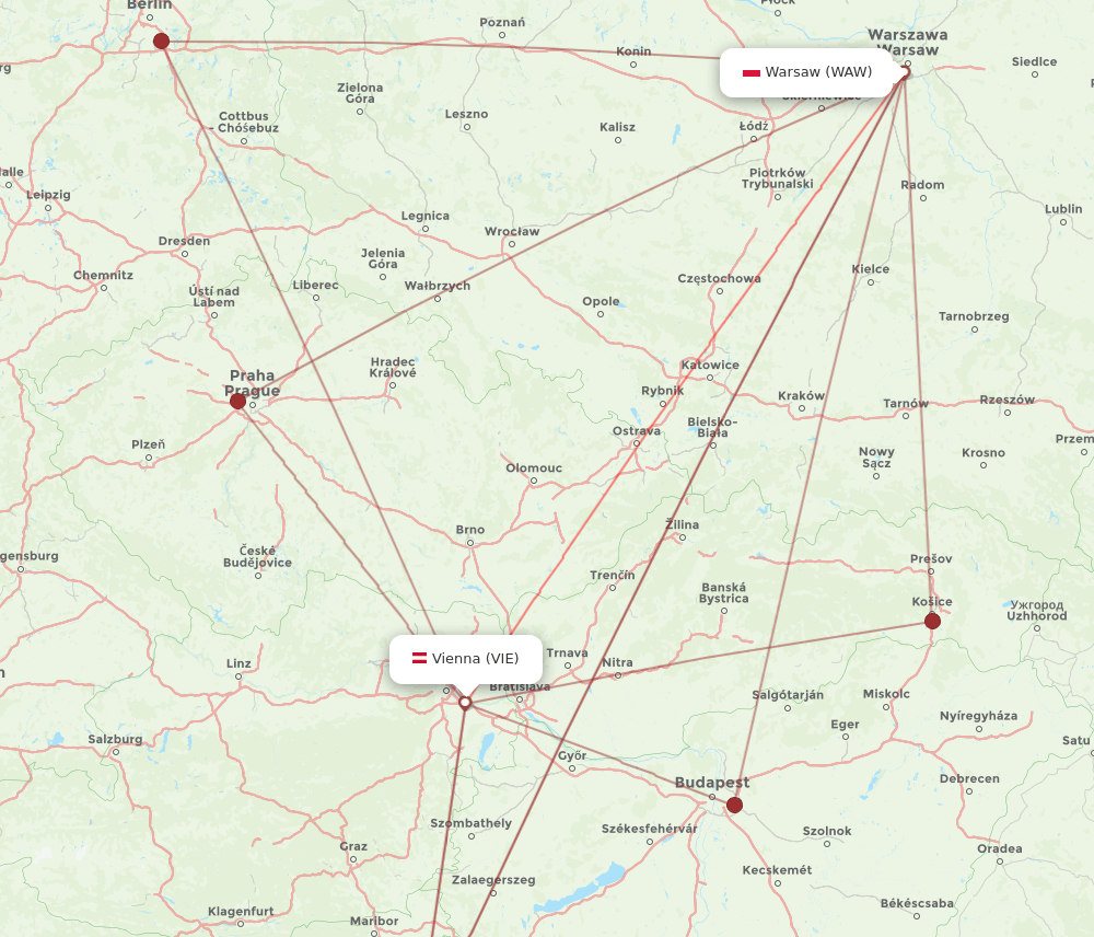 WAW to VIE flights and routes map