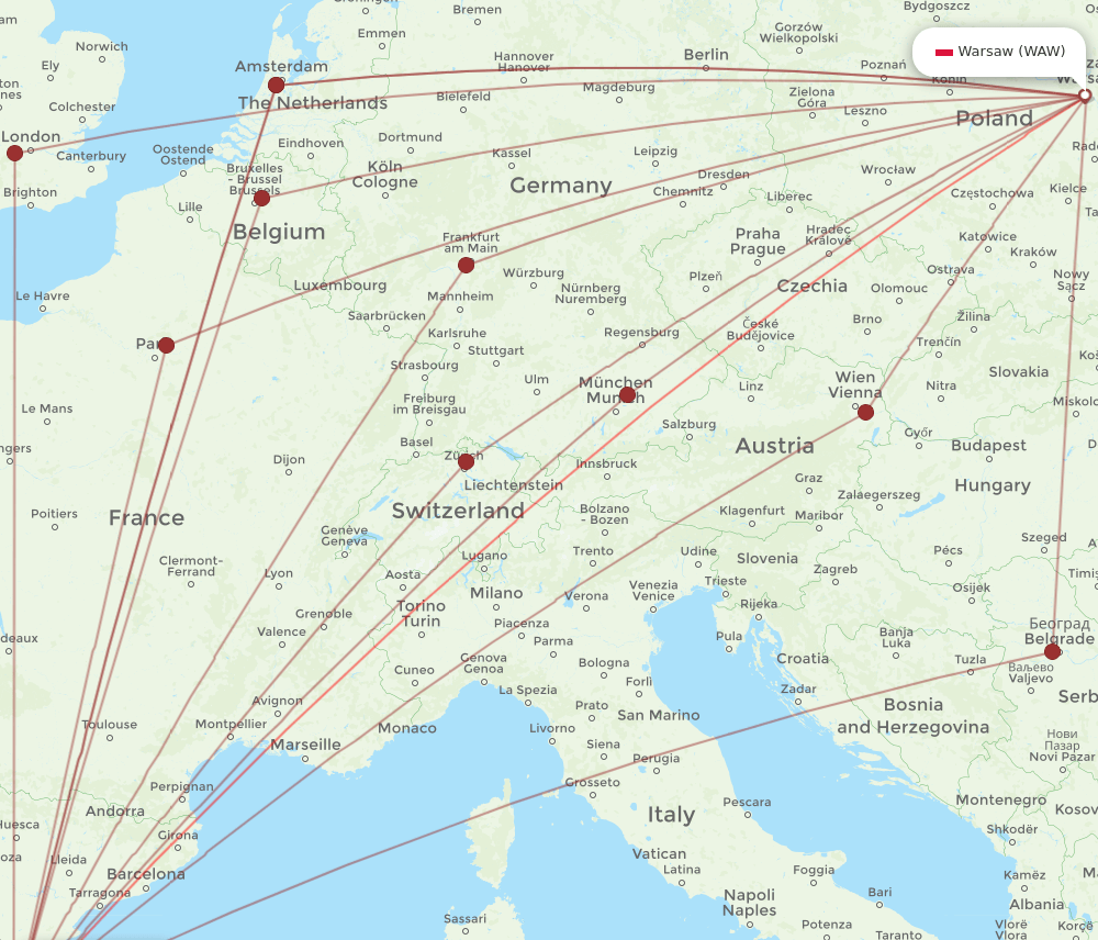 WAW to VLC flights and routes map