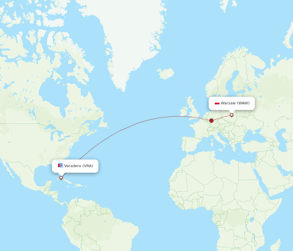 Warsaw - Varadero route map and flight paths