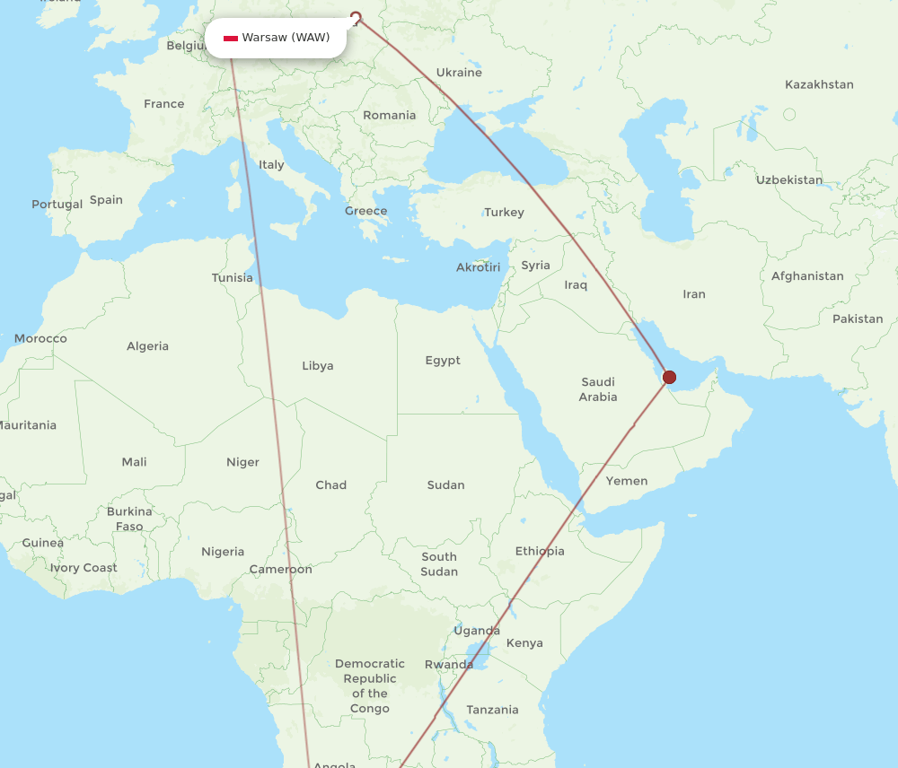 WAW-WDH flight routes