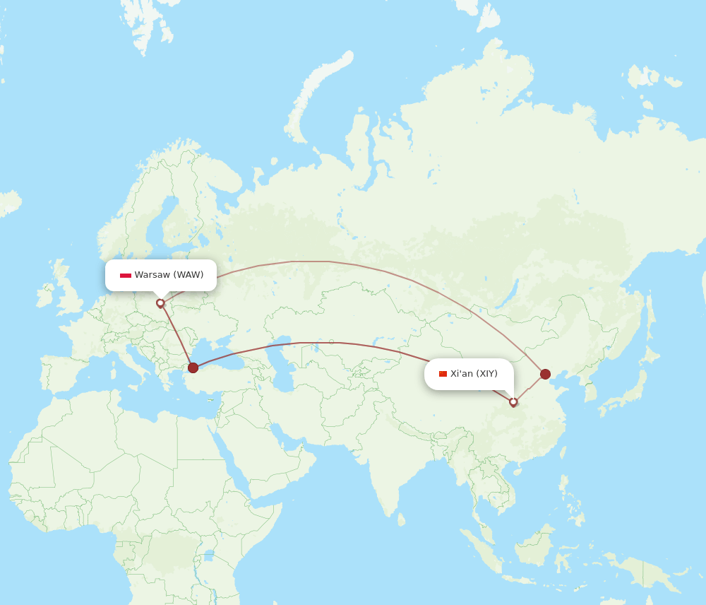 WAW to XIY flights and routes map