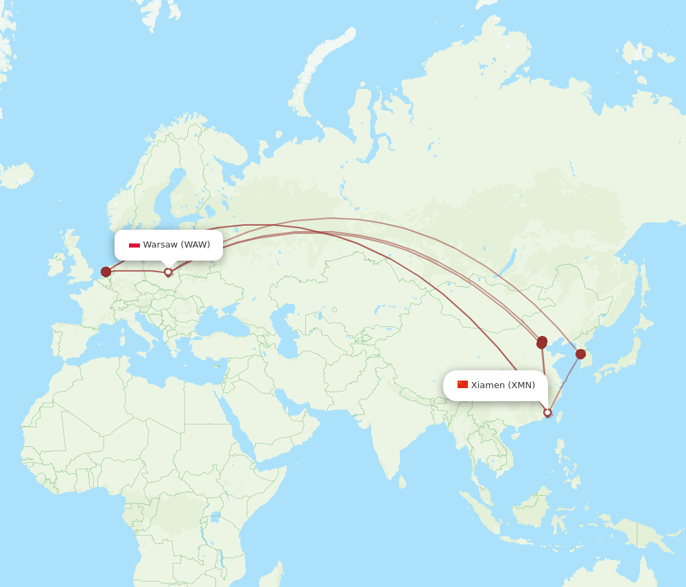 WAW-XMN flight routes