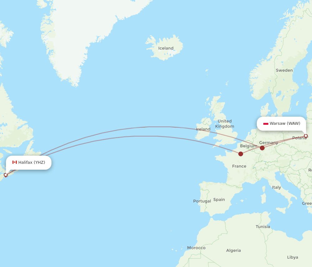 WAW-YHZ flight routes