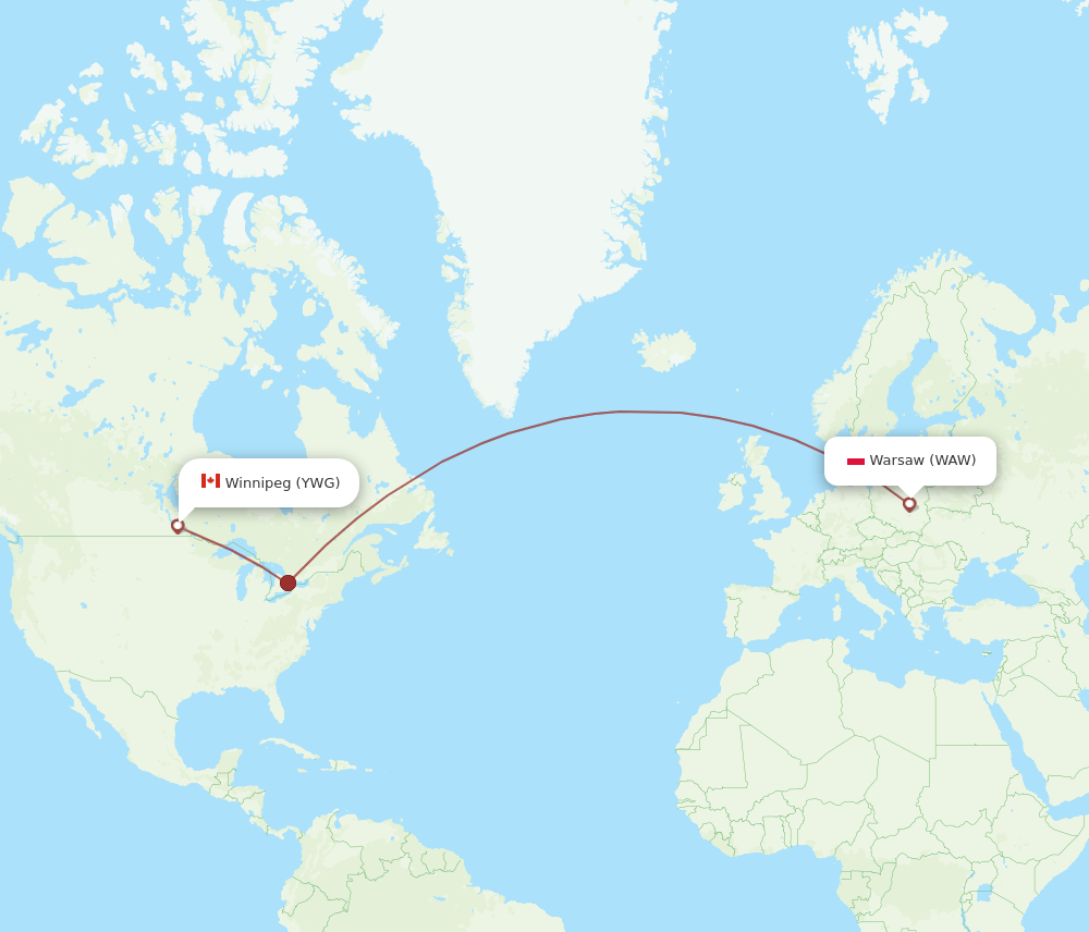 WAW-YWG flight routes
