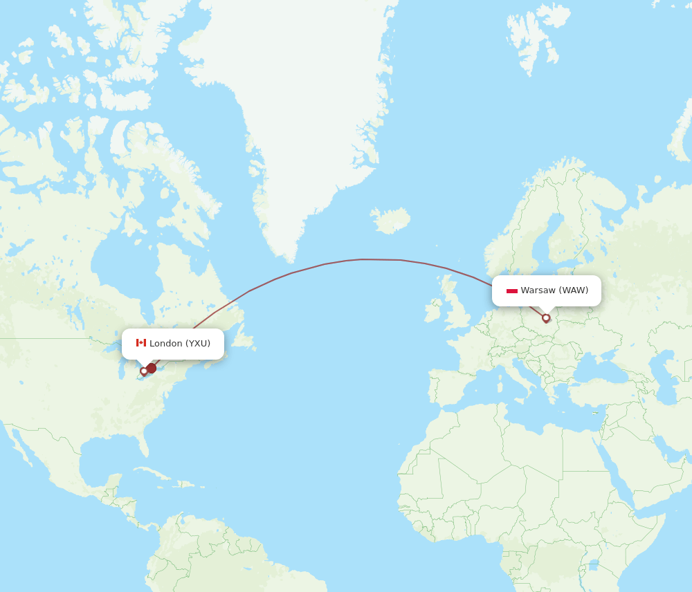 WAW-YXU flight routes