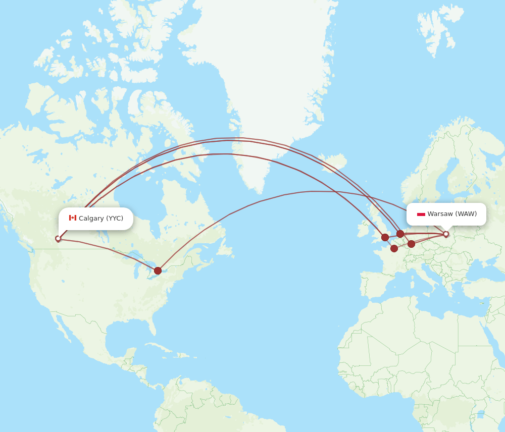 WAW-YYC flight routes