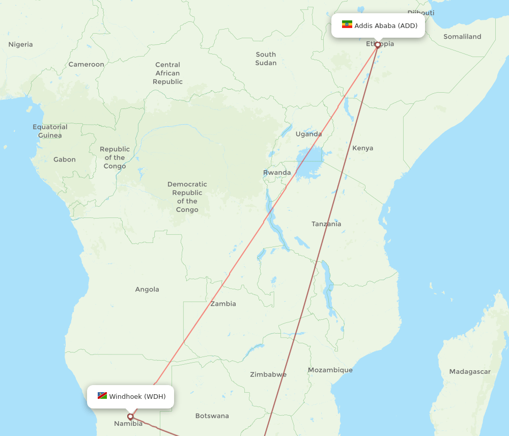 WDH to ADD flights and routes map