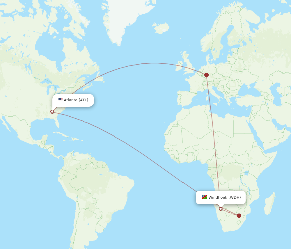 WDH to ATL flights and routes map