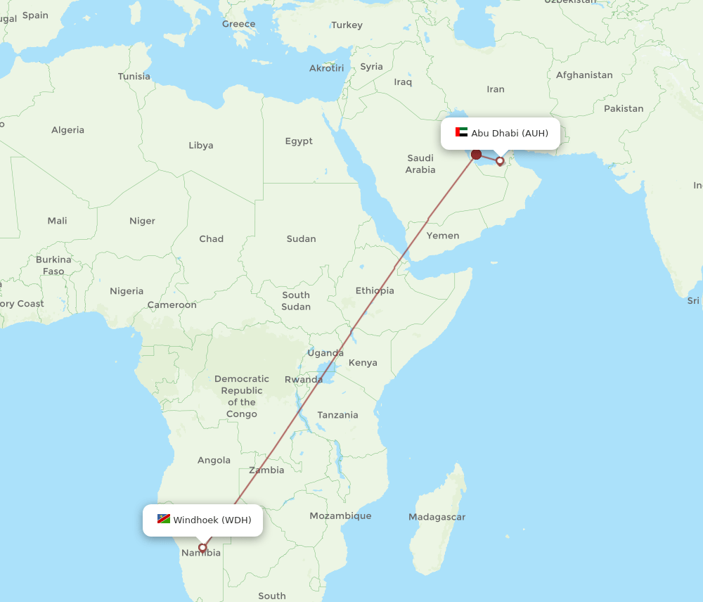 WDH-AUH flight routes