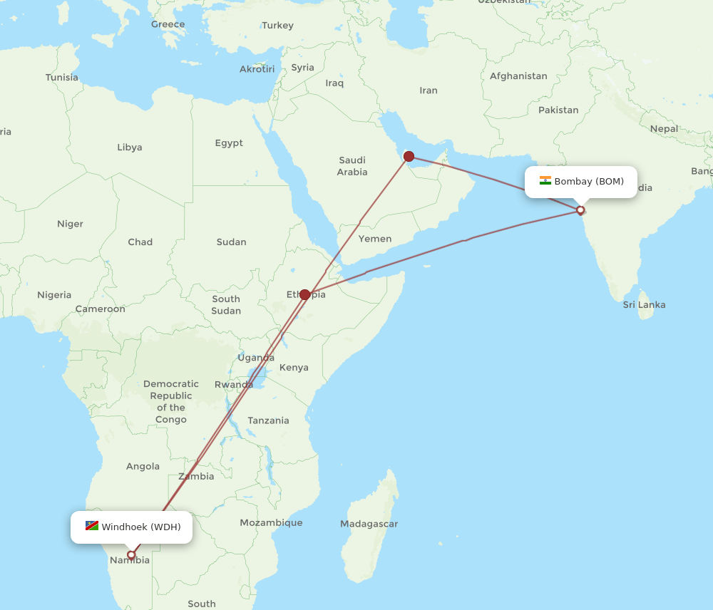 WDH-BOM flight routes
