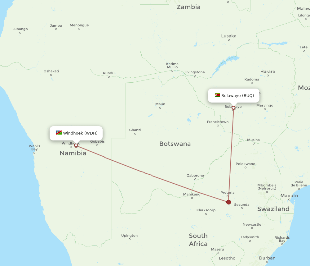 WDH to BUQ flights and routes map
