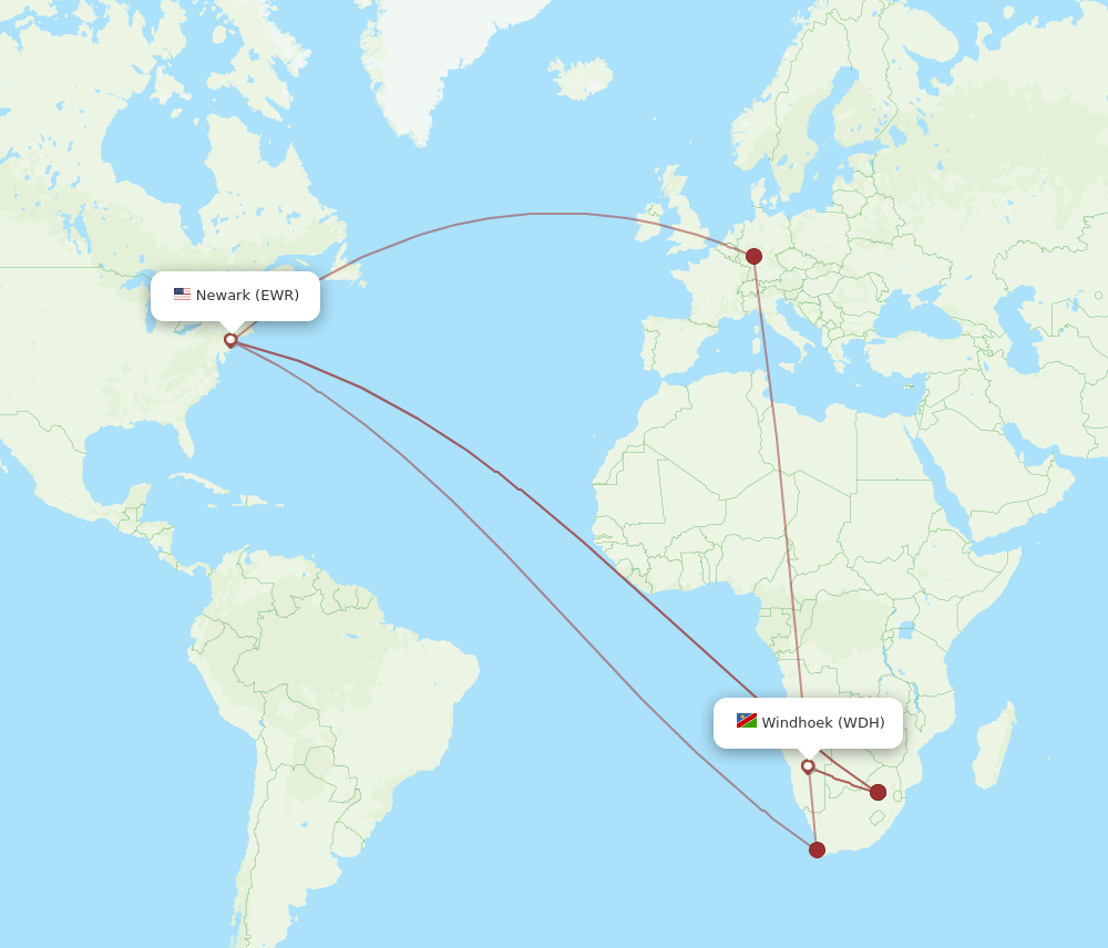 WDH-EWR flight routes