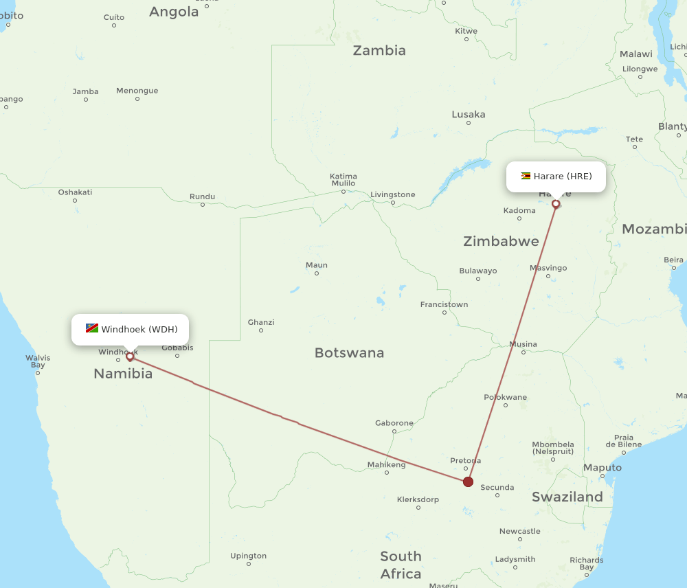 WDH-HRE flight routes