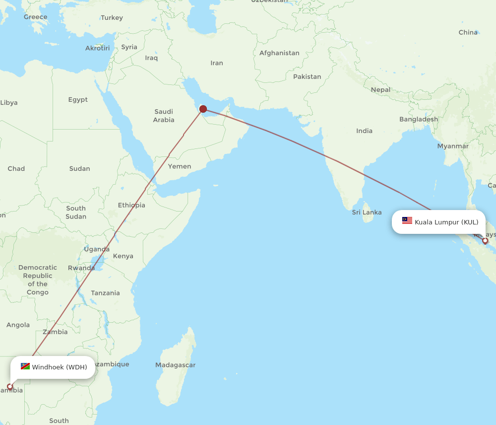 WDH to KUL flights and routes map