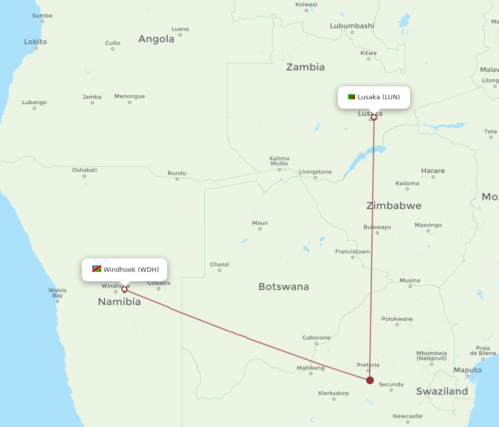 WDH-LUN flight routes