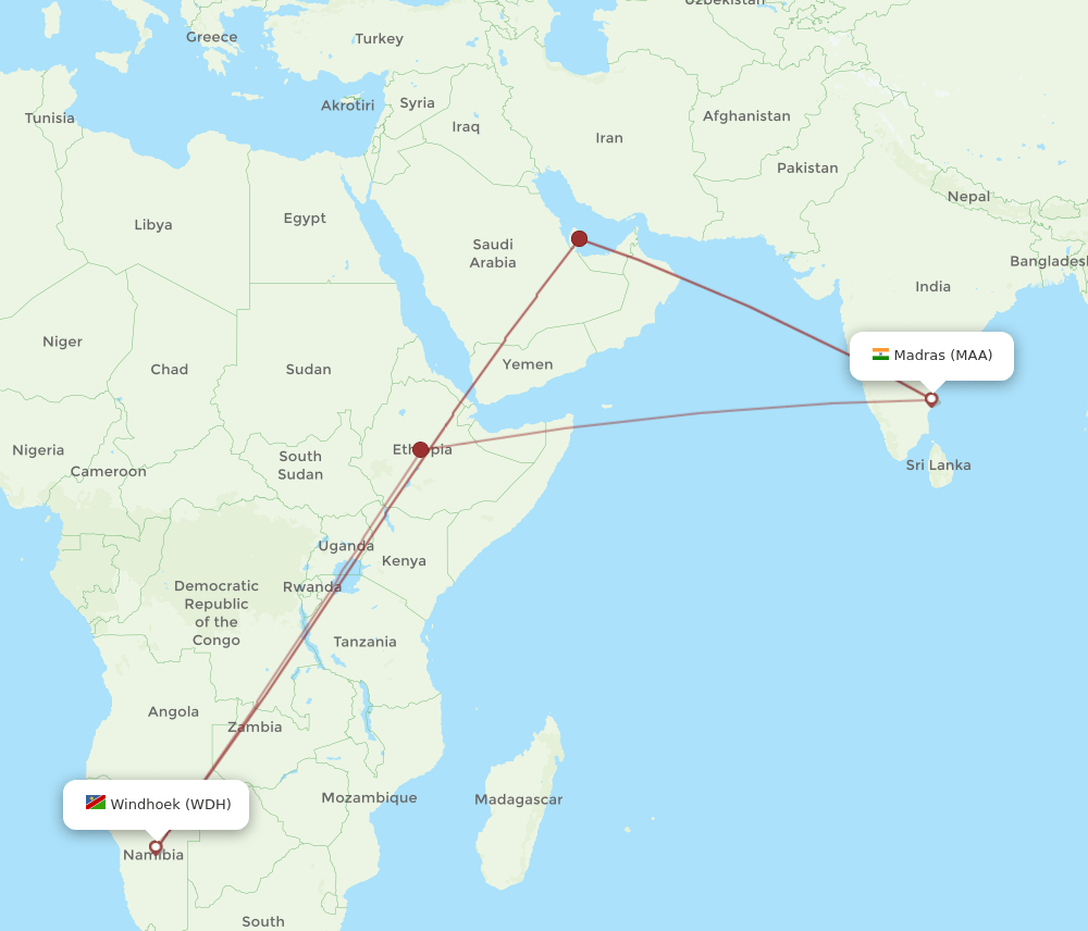 WDH-MAA flight routes