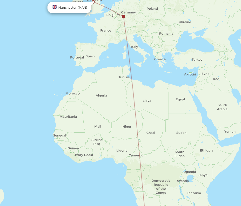 WDH to MAN flights and routes map