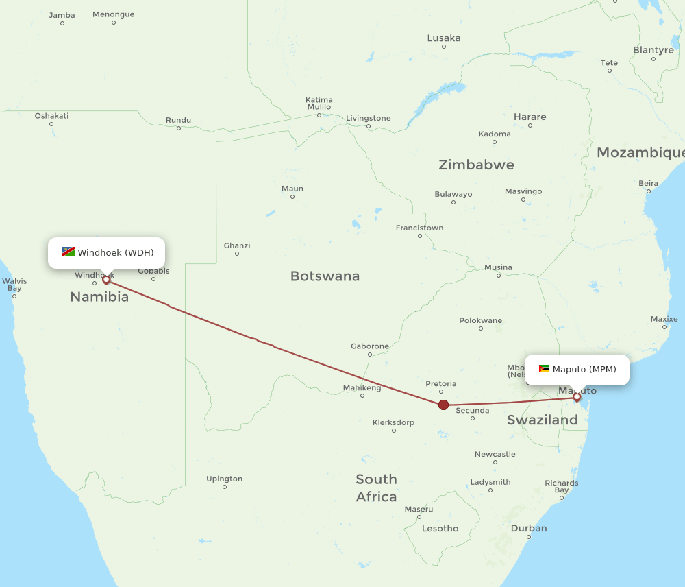 WDH to MPM flights and routes map