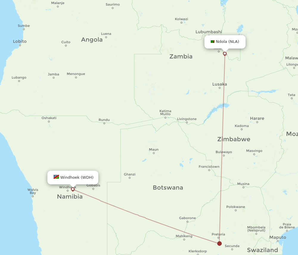 WDH-NLA flight routes