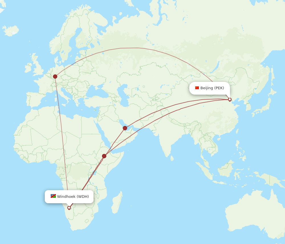 WDH-PEK flight routes
